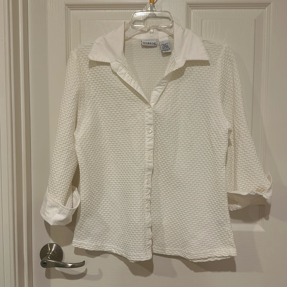Textured white button down blouse